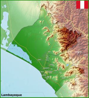 Mapa f&iacute;sico del departamento de Lambayeque