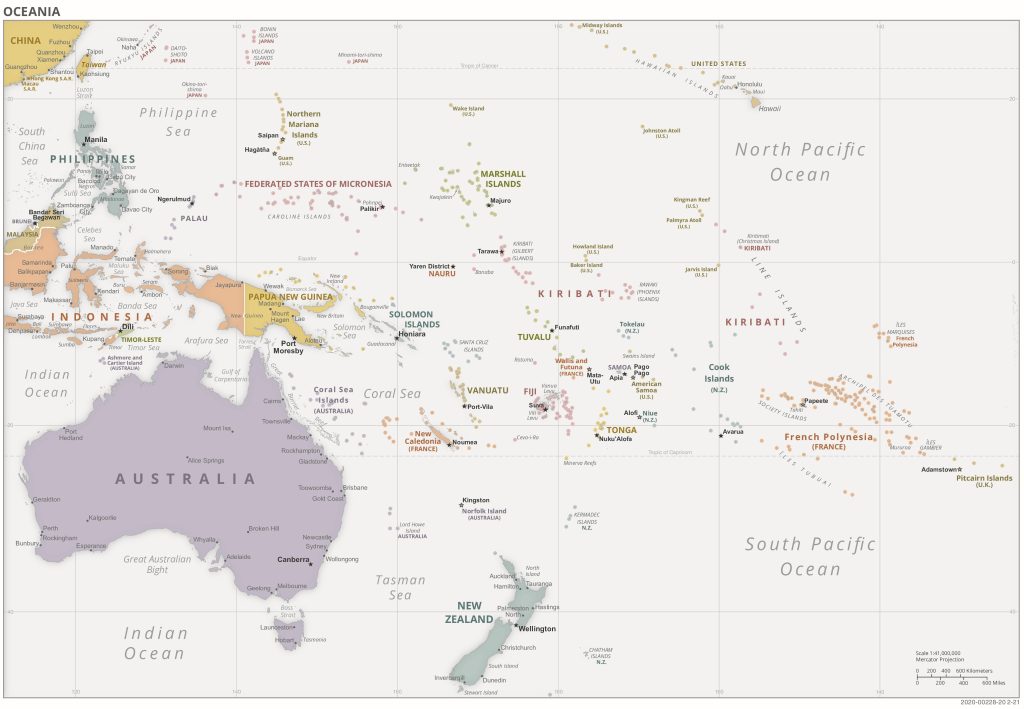 Mapa de los países, territorios y dependencias de Oceanía.