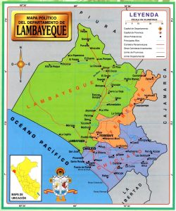 Mapa de las divisiones pol&iacute;ticas del departamento de Lambayeque.