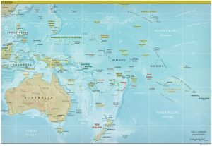 Mapa en relieve sombreado de Oceanía.