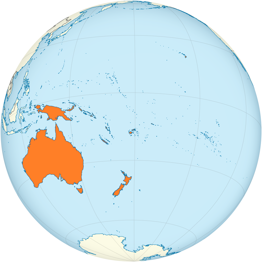 Mapa de ubicación de Oceanía.
