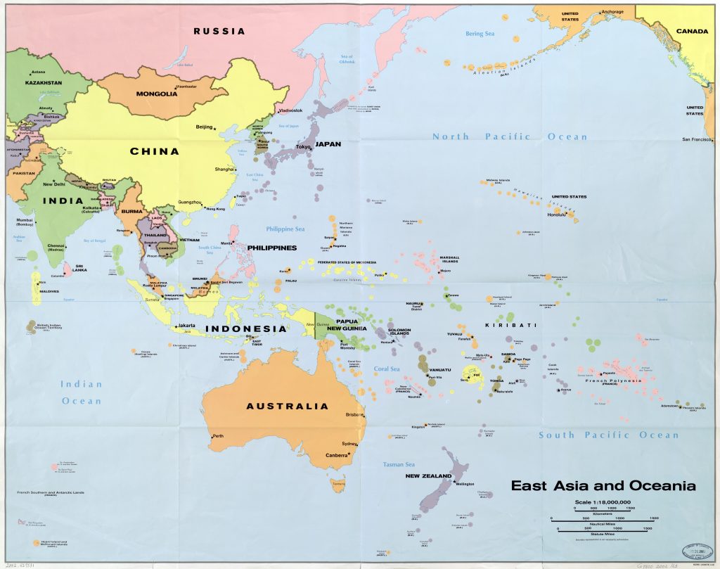 Mapa de Asia Oriental y Oceanía.