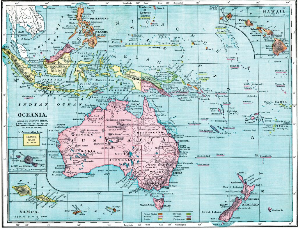 Mapa de Oceanía, 1899.