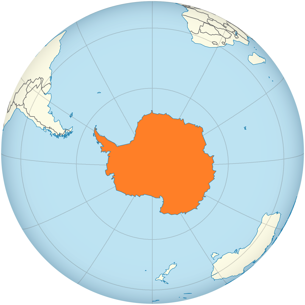 Mapa de ubicación de la Antártida.