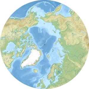 Mapa físico en blanco del Ártico.