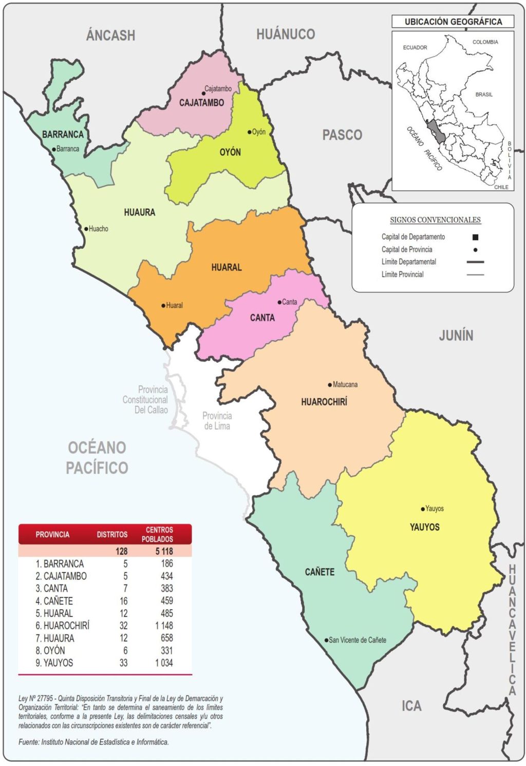 Mapa de las provincias del departamento de Lima.