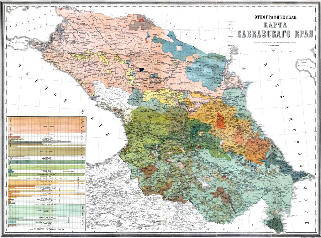 Mapa etnográfico de la región del Cáucaso, 1880.
