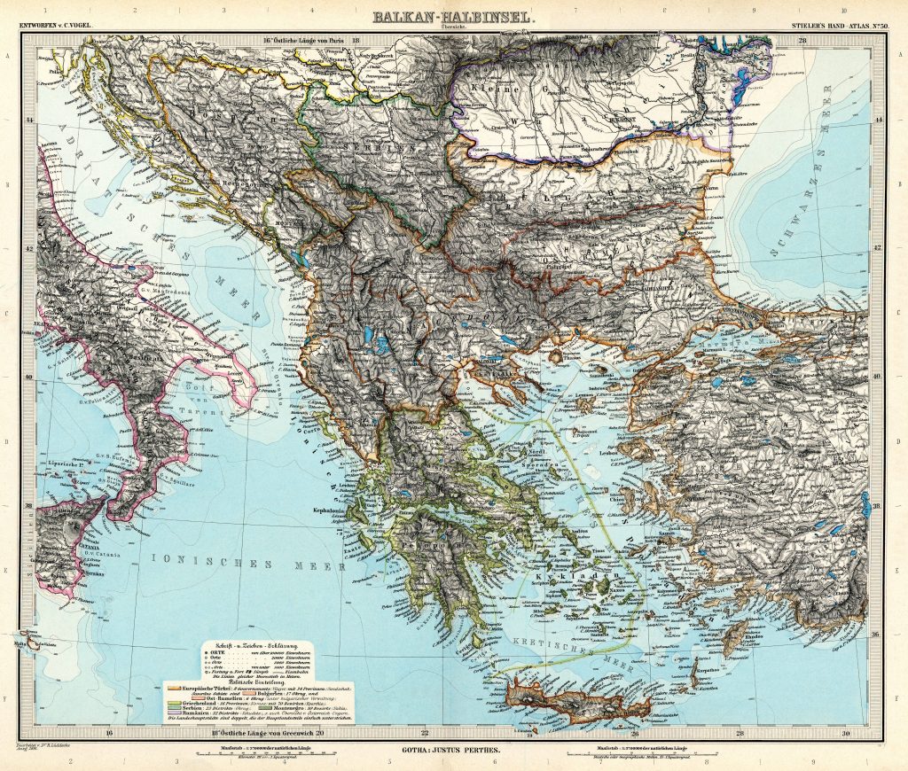 Mapa de la península balcánica en 1891.