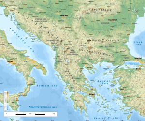 Mapa físico de los Balcanes.