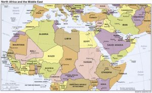 Mapa de la región de Medio Oriente y el Norte de África (MENA).