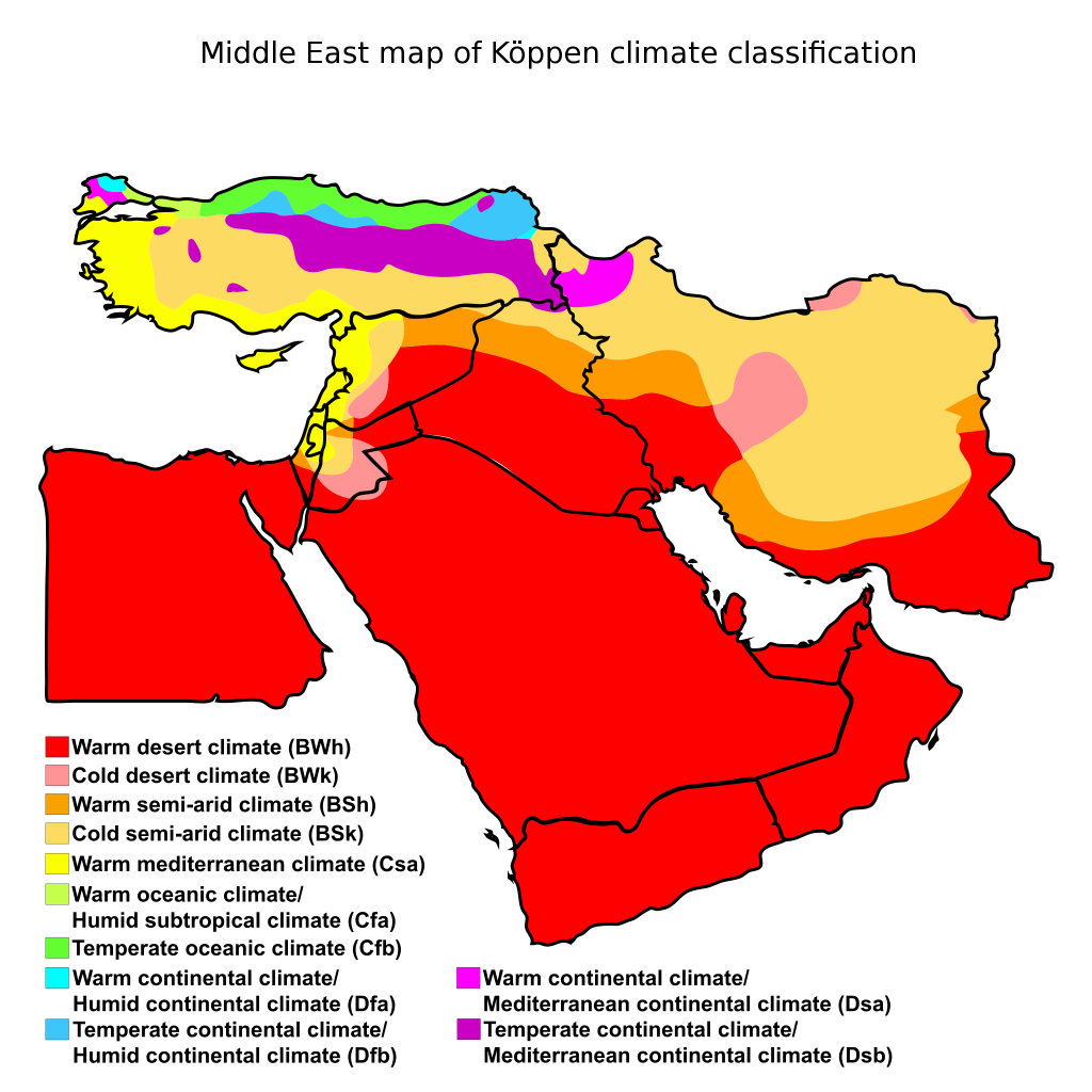 Mapa climático de Oriente Medio.