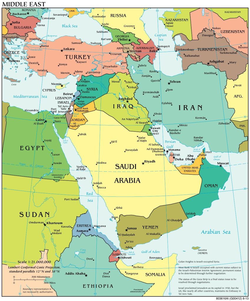 Mapa de los países del Oriente Medio.