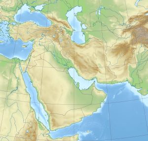 Mapa físico en blanco del Medio Oriente.