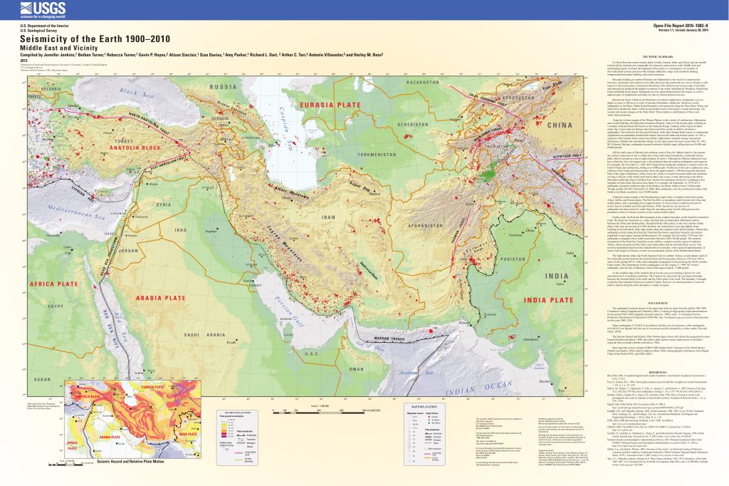 Mapa de la sismicidad en Oriente Medio y zonas circundantes.